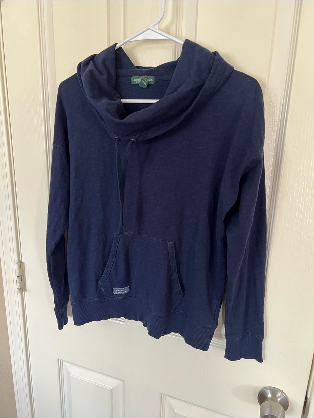 Lauren Ralph Lauren LRL Navy Cowl Neck Pullover Sweatshirt Medium - Picture 6 of 9